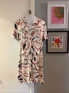 Alfani Cream Mini Dress with Red & Black Abstract Stripes